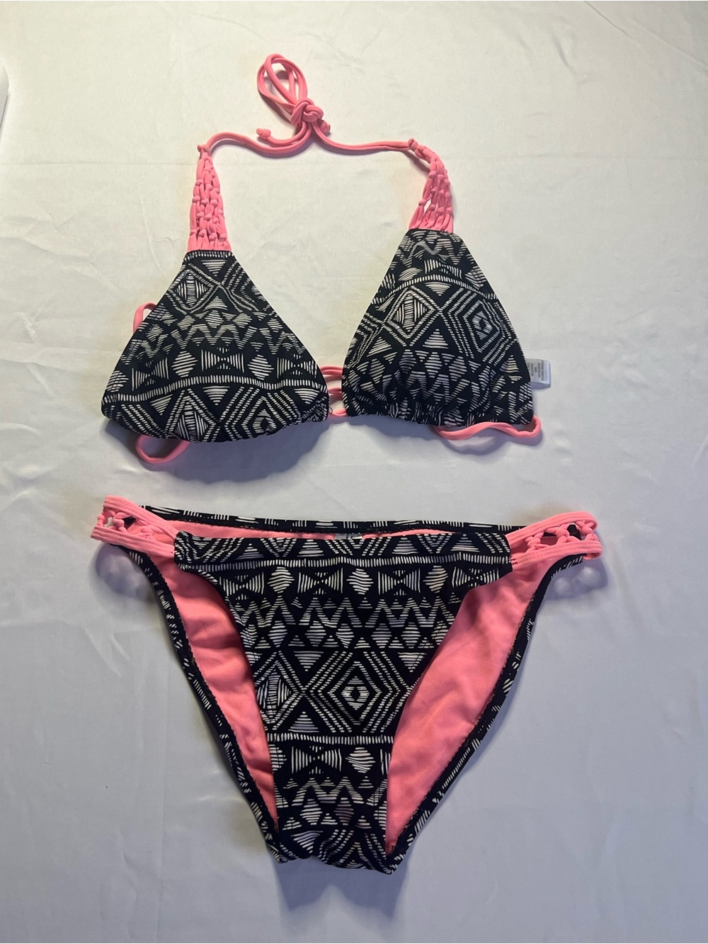 Black & Pink Geometric Triangle Bikini Set size 14